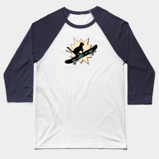 Cool Skater Black Cat in blue Baseball T-Shirt